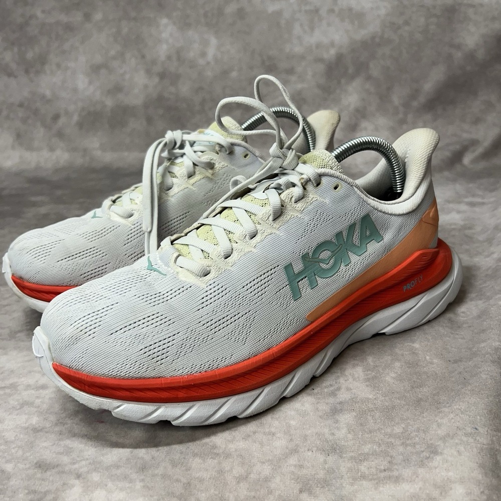 Hoka One One Mach 4 Women Size 9.5B White/Fiesta Running Shoes 1113529-WFS - Picture 3 of 8
